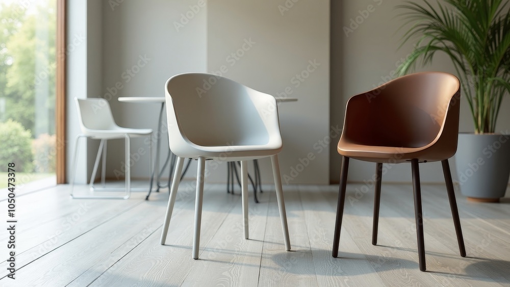 Fototapeta premium Charming Duo of Recycled Plastic Chairs in Modern Setting