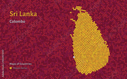 Sri Lanka Map with a capital of Colombo Shown in a Mosaic Pattern