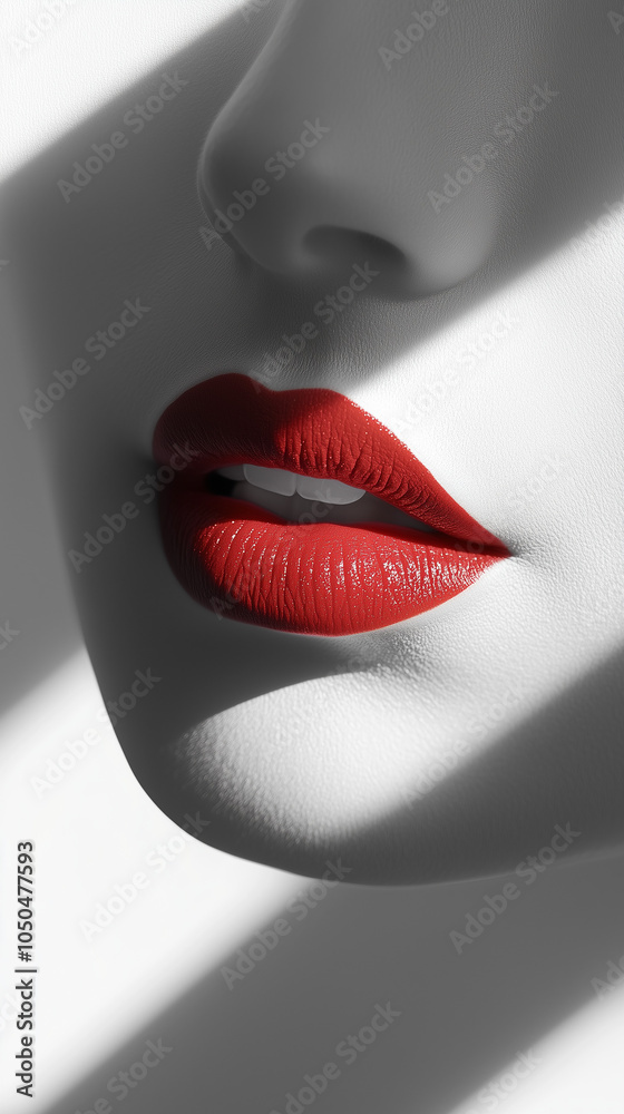 Fototapeta premium macro closeup of pale woman wearing bright red lipstick nose teeth macro social media backdrop vertical mobile wallpaper makeup cosmetics brand marketing make up cosmetic shadow