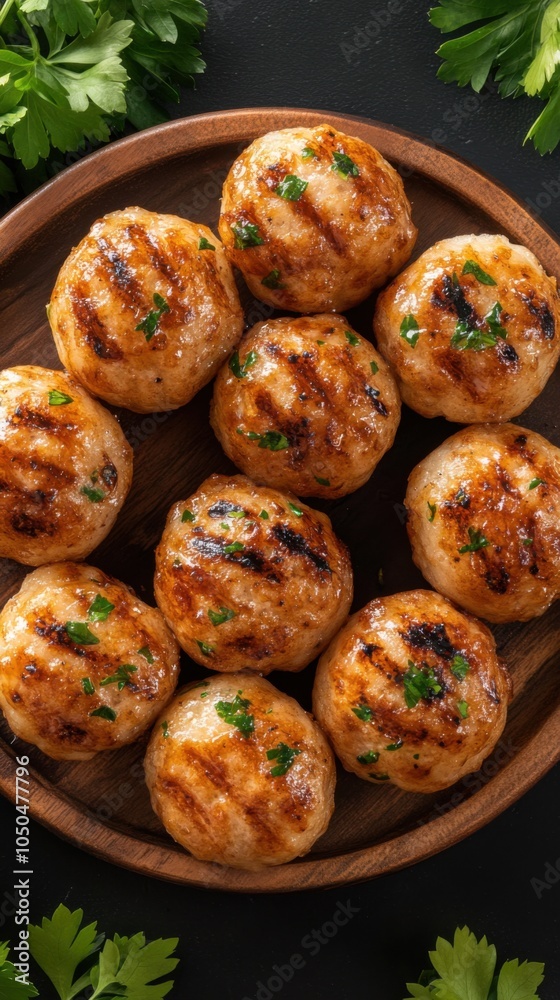 パセリを添えたグリルチキンミートボール - フードフォトグラフィーと料理愛好家のための料理の楽しみ パセリを添えたグリルチキンミートボール - フードフォトグラフィーと料理愛好家のための料理の楽しみ