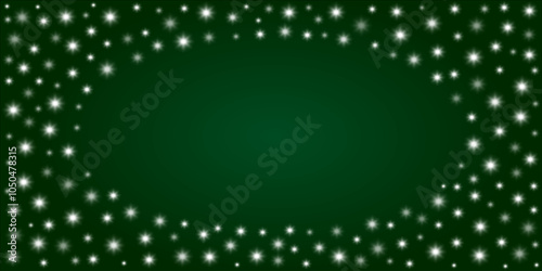 Green background with a glowing border of small, white sparkles and snowflakes, creating a festive, wintery effect. Ideal for holiday designs, invitations, and seasonal graphics.