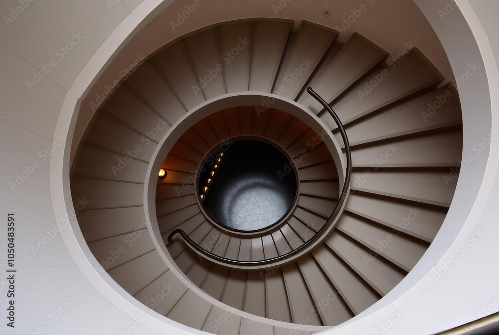 Fototapeta premium – A spiral staircase viewed from above creating the number's c