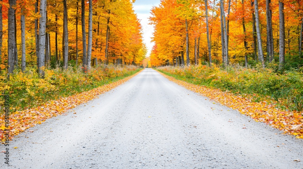 A serene gravel path bordered by vibrant autumn trees, showcasing a beautiful transition of colors in a peaceful outdoor setting. A serene gravel path bordered by vibrant autumn trees, showcasing a beautiful transition of colors in a peaceful outdoor setting.