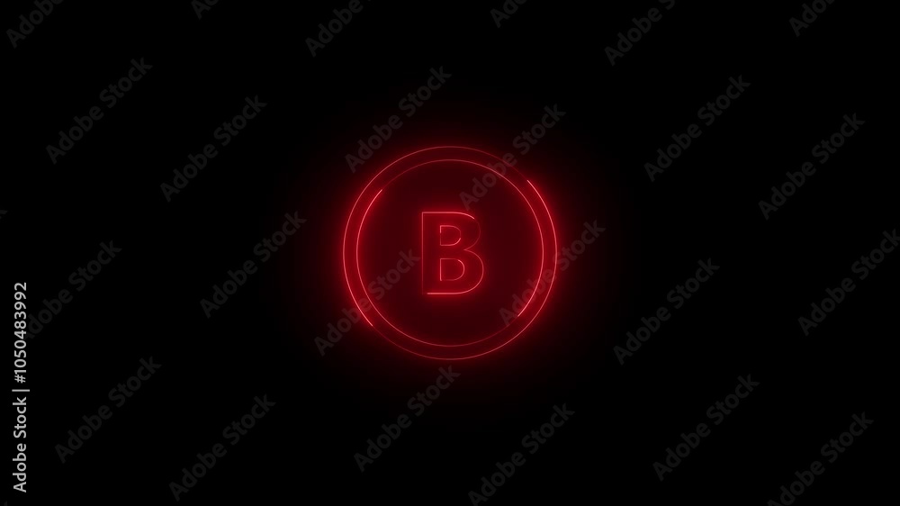 Neon button b icon glowing black background animation Neon button b icon glowing black background animation