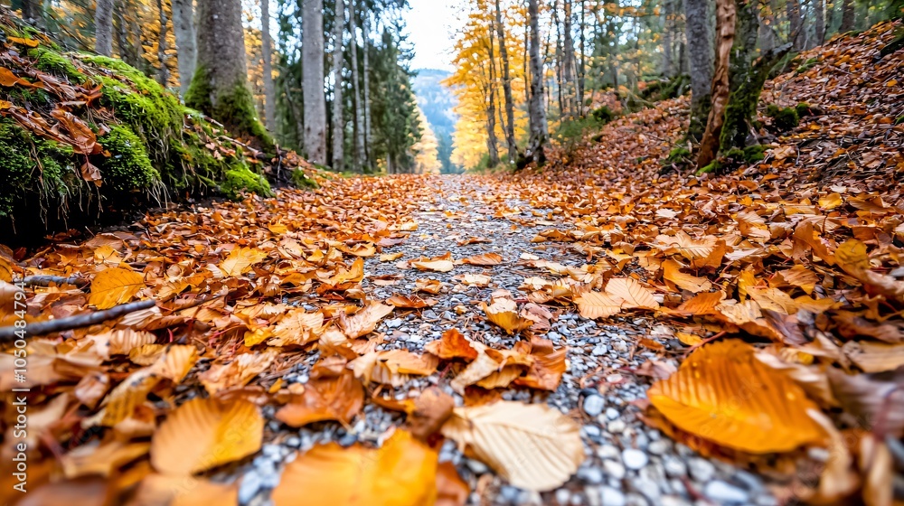 A scenic forest path blanketed with autumn leaves, showcasing vibrant colors and a tranquil atmosphere. A scenic forest path blanketed with autumn leaves, showcasing vibrant colors and a tranquil atmosphere.