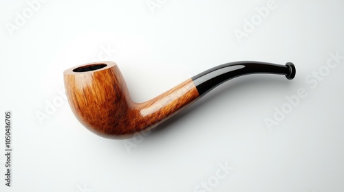 A wooden pipe with a black stem resting on a white background photo