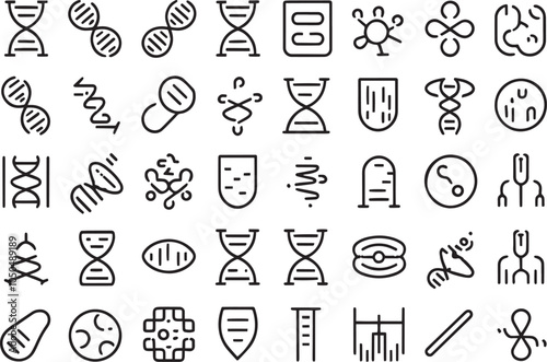 vector Genetics icon set. genetic research, research, laboratory, healthcare and medicine, black color, outline