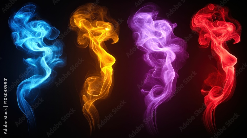 Obraz premium Colorful Abstract Swirling Smoke Lines on Dark Background