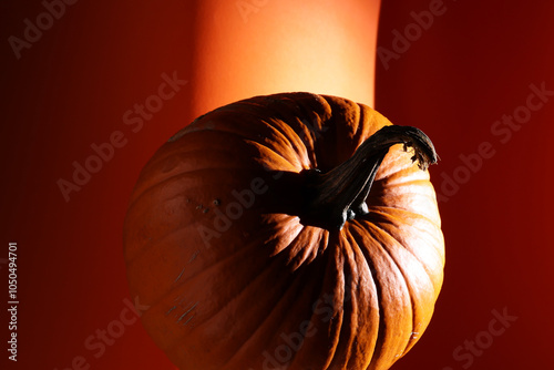 Zucca arancio, isolata su fondo arancio photo