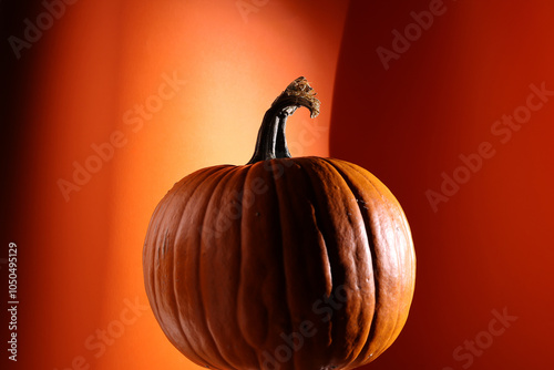 Zucca arancio, isolata su fondo arancio photo