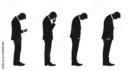 頭を下げて反省をするサラリーマンのシルエットイラスト