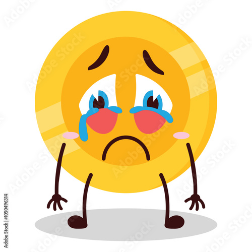 cute cry expression of coin cartoon character