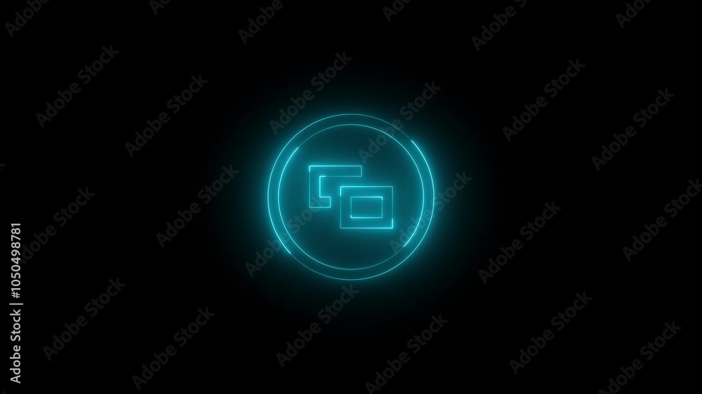 Neon button view icon glowing black background animation