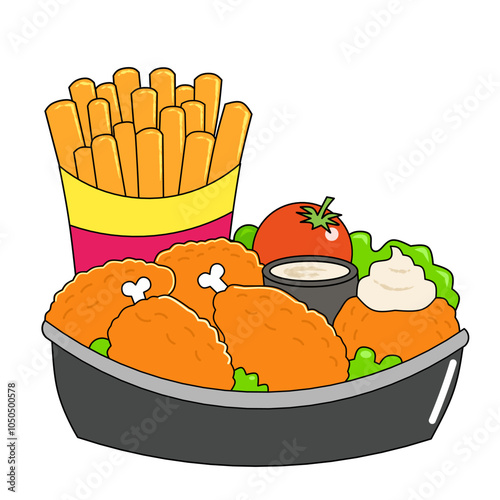 Set of delicious fast food vector illustration. Fried chicken bucket. Isolated on white background for poster design, and advertisement.