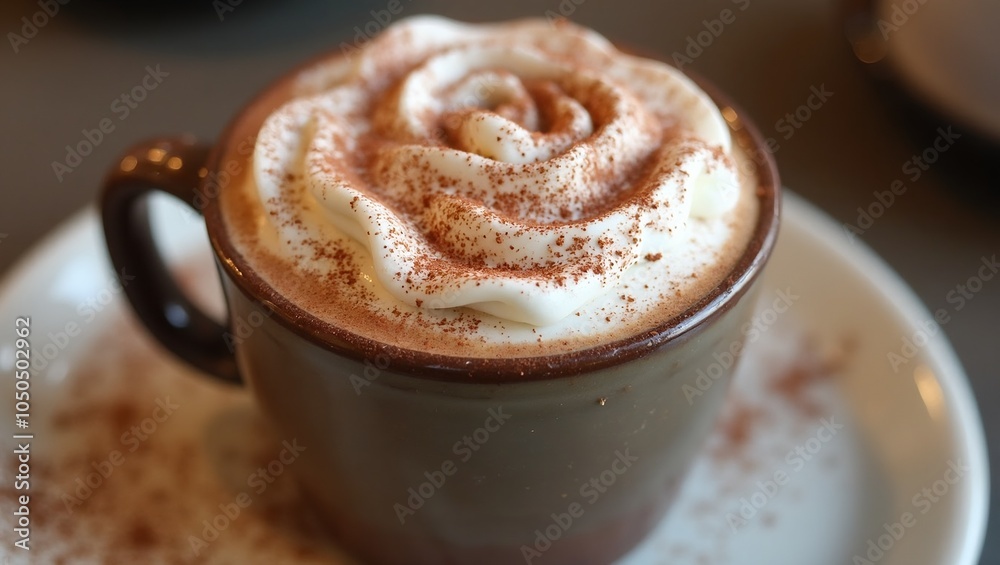 Delicious hot chocolate with whipped cream in ceramic mug Delicious hot chocolate with whipped cream in ceramic mug