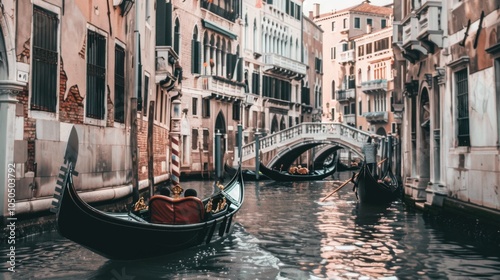 A romantic canal scene in Venice with gondolas and historic architecture, Urban setting with romantic allure, Romantic style
