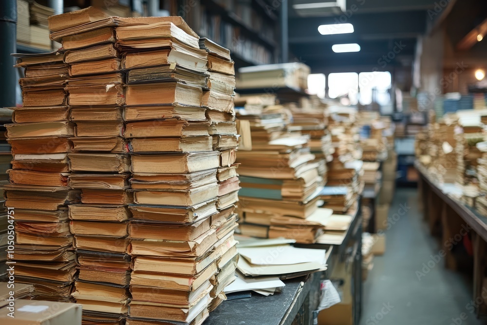 Stacks of old books filling a bookstore or library interior Stacks of old books filling a bookstore or library interior