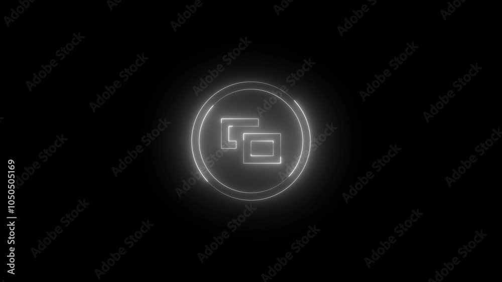 Neon button view icon glowing black background animation Neon button view icon glowing black background animation