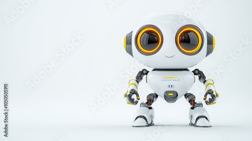 Friendly Robot Character Standing in Front of White Background