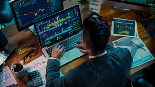Analyzing market trends on a laptop for financial strategies.