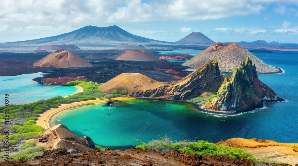 A scenic Gal��pagos Islands view with unique volcanic landscapes, endemic wildlife, and crystal-clear waters A scenic Gal��pagos Islands view with unique volcanic landscapes, endemic wildlife, and crystal-clear waters