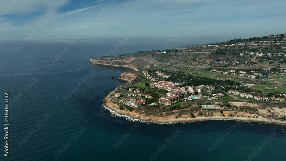Coastline Aerial Flying Of Cliffs Over Abalone Cove With Vincente Point Lighthouse In Background Coastline Aerial Flying Of Cliffs Over Abalone Cove With Vincente Point Lighthouse In Background