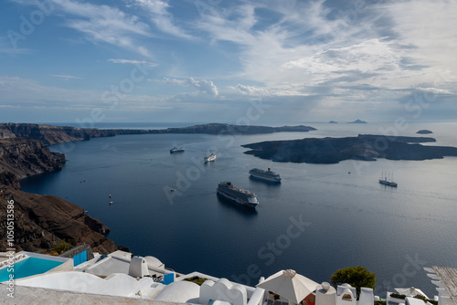 Santorini, view of the Caldera, a wonder to be observed by boat or from the panoramic points, a breathtaking landscape of unique beauty.