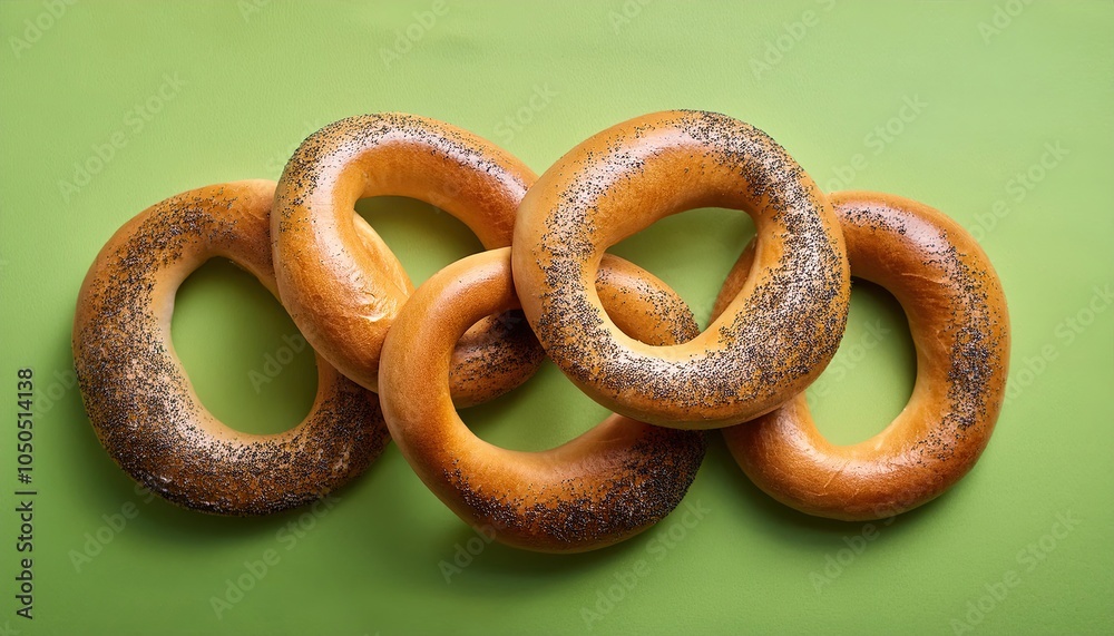 Bagels on a green background top view Bagels on a green background top view