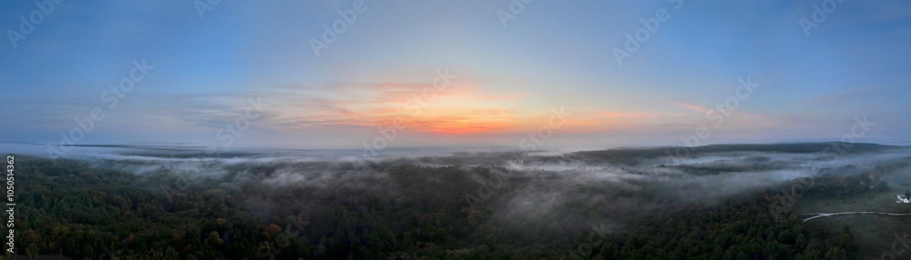 Fototapeta premium Gorgeous Panoramic Sunrise From Southern Maine in Fall Over Clouds