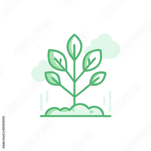 Growing plant with leaves, positive emotions, minimalistic design, vector illustration, copy space