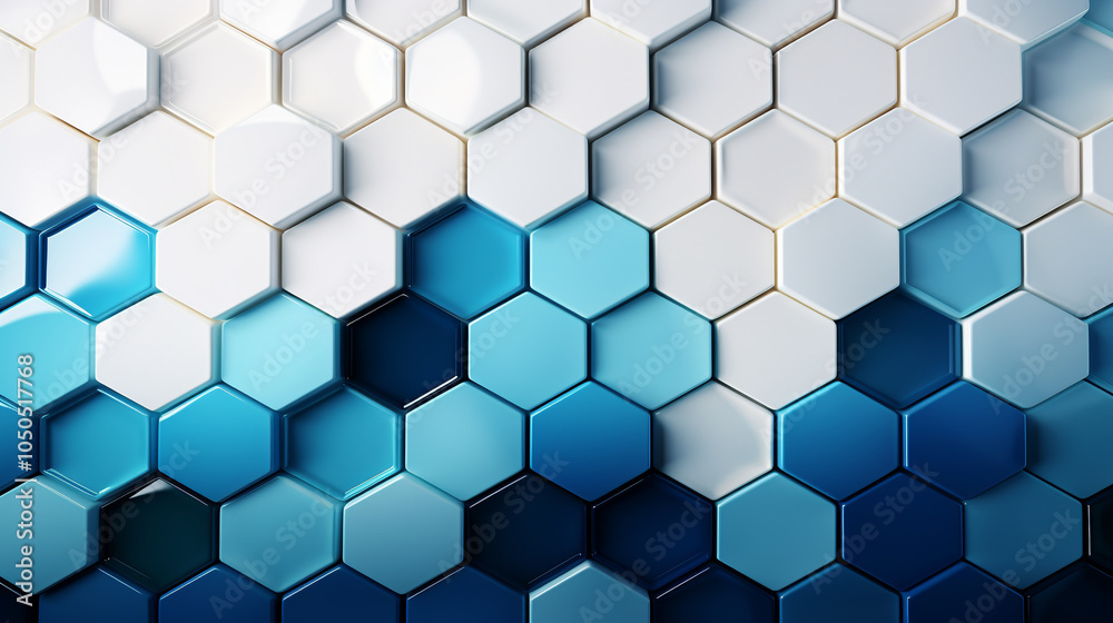 Modern blue and white hexagonal tile pattern with gradient shades Modern blue and white hexagonal tile pattern with gradient shades
