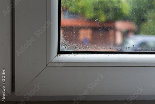 Mold on the window frame due to high humidity in the apartment