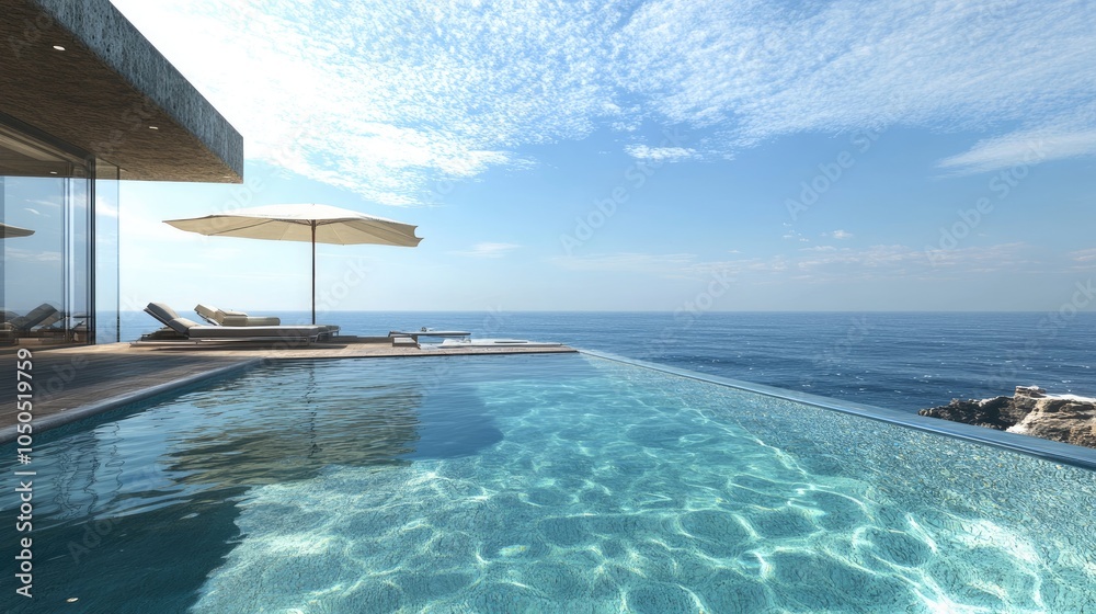 Fototapeta premium Serene Oceanfront Pool with Modern Architecture