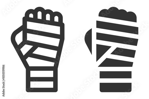 Vector icon of a boxer's fist, wrapped in protective bandages. This symbol represents strength, boxing, sports, and physical fitness, ideal for athletic or motivational designs.