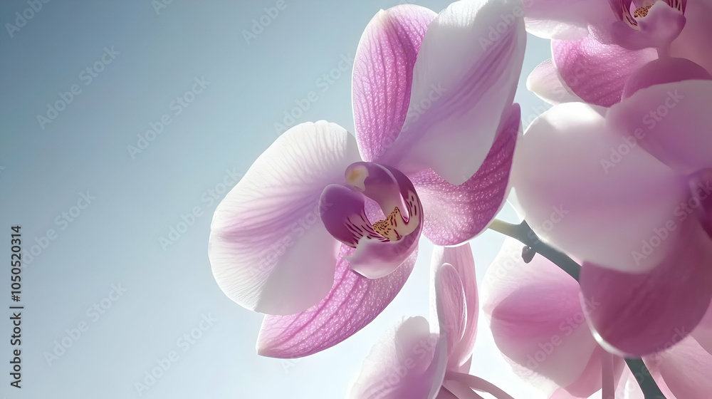 Obraz premium A close-up of a delicate pink orchid flower against a soft background.