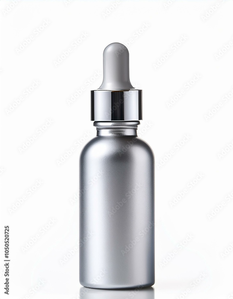 Silver dropper bottle on white background Silver dropper bottle on white background