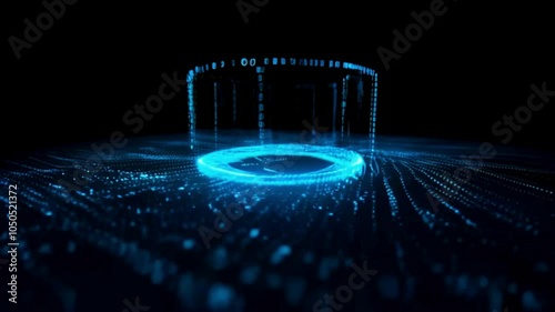 Floating and Rotating 3D Holographic Data Points on a Black Background