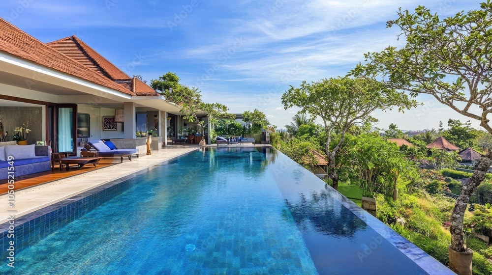 Obraz premium Stunning Modern Villa with Infinity Pool and Scenic View