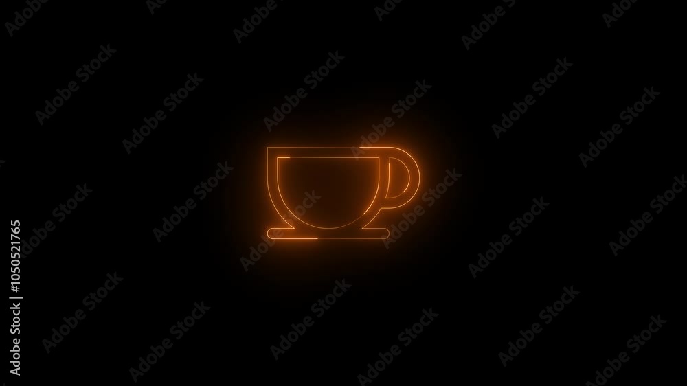 Neon cafe icon glowing black background animation Neon cafe icon glowing black background animation