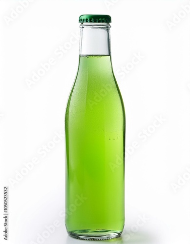 Green glass bottle with liquid