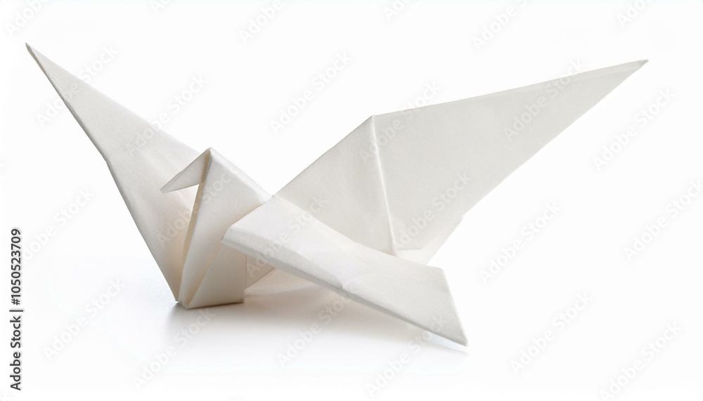 White origami crane on white background