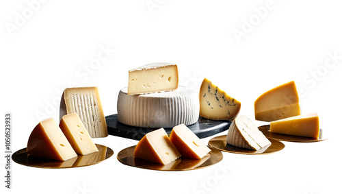 Cheese dice and slices on a transparent background