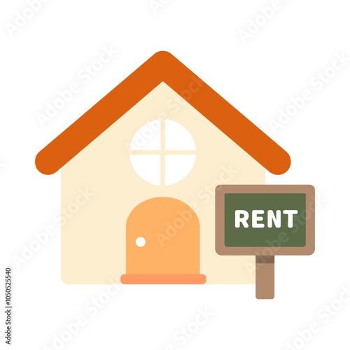 House with rent banner sign icon. Real estate, property, construction, residential concepts. Flat vector design isolated illustration.