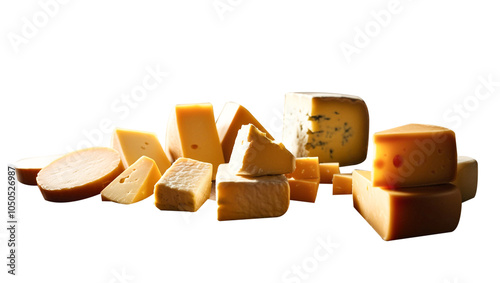 Cheese dice and slices on a transparent background