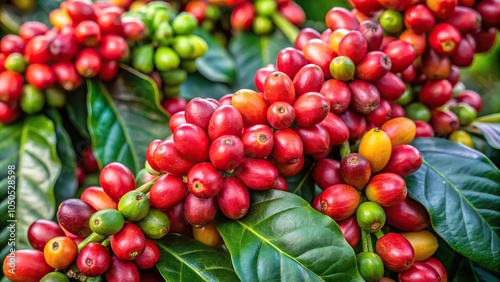 Extreme close-up of robusta coffee bean grown in tropical area