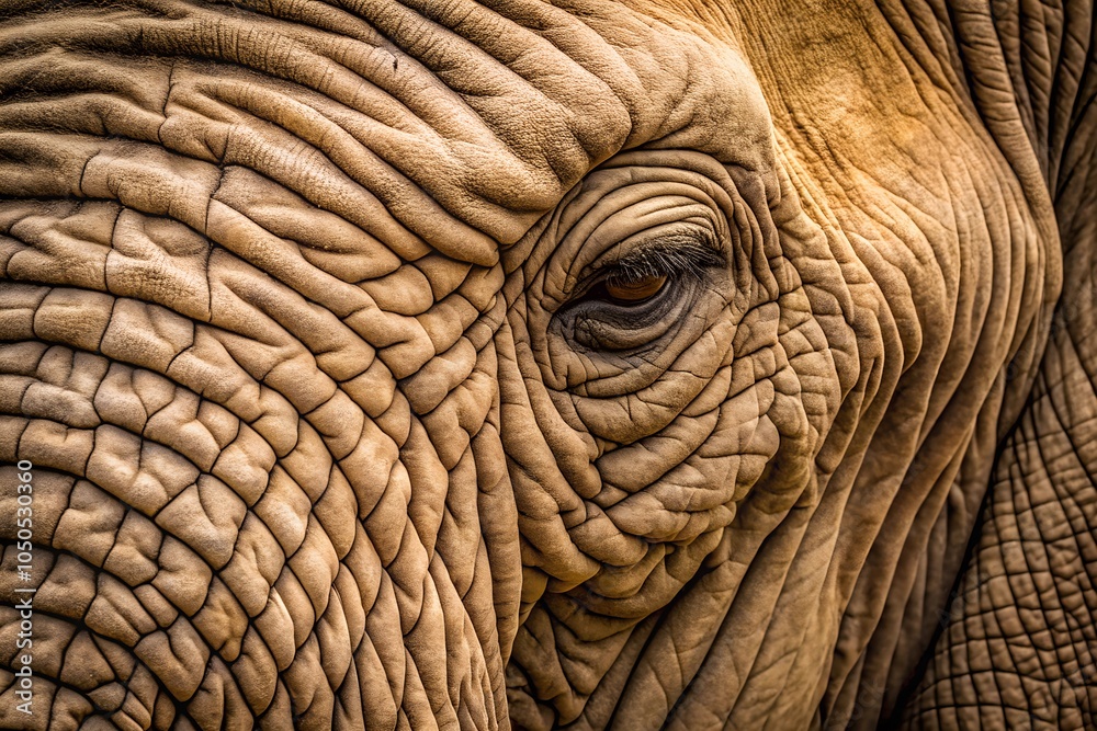 Elephant skin close-up with focus on eye and surrounding wrinkles, capturing a unique and textured animal background for creative projects. Elephant skin close-up with focus on eye and surrounding wrinkles, capturing a unique and textured animal background for creative projects.