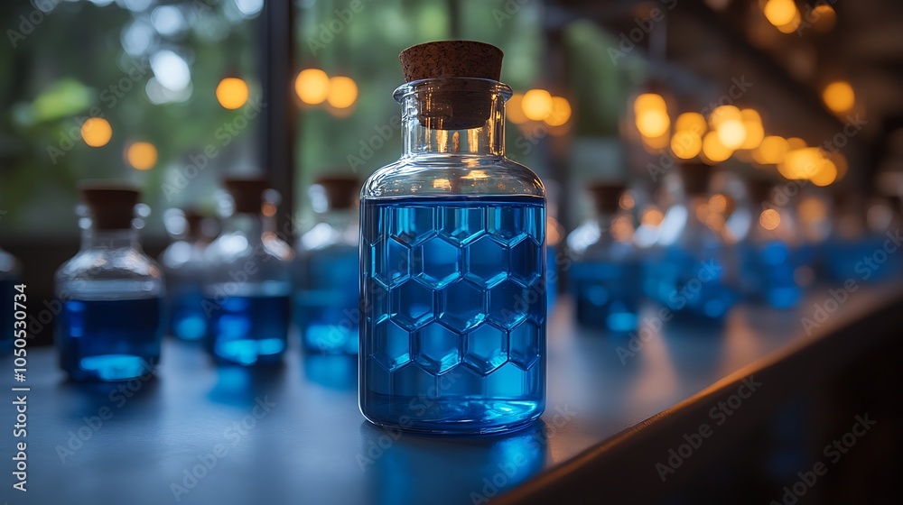 Test tube row. Concept of medical or science laboratory, liquid drop droplet with dropper in blue red tone background Test tube row. Concept of medical or science laboratory, liquid drop droplet with dropper in blue red tone background
