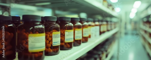 Wallpaper Mural Rows of medicine bottles in a pharmaceutical manufacturing facility showcasing industry production Torontodigital.ca