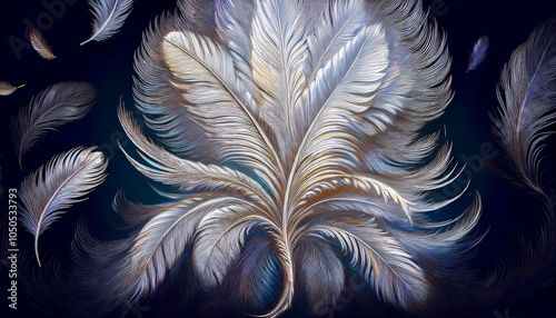 Elegant Abstract Feather Artwork on Dark Blue Background