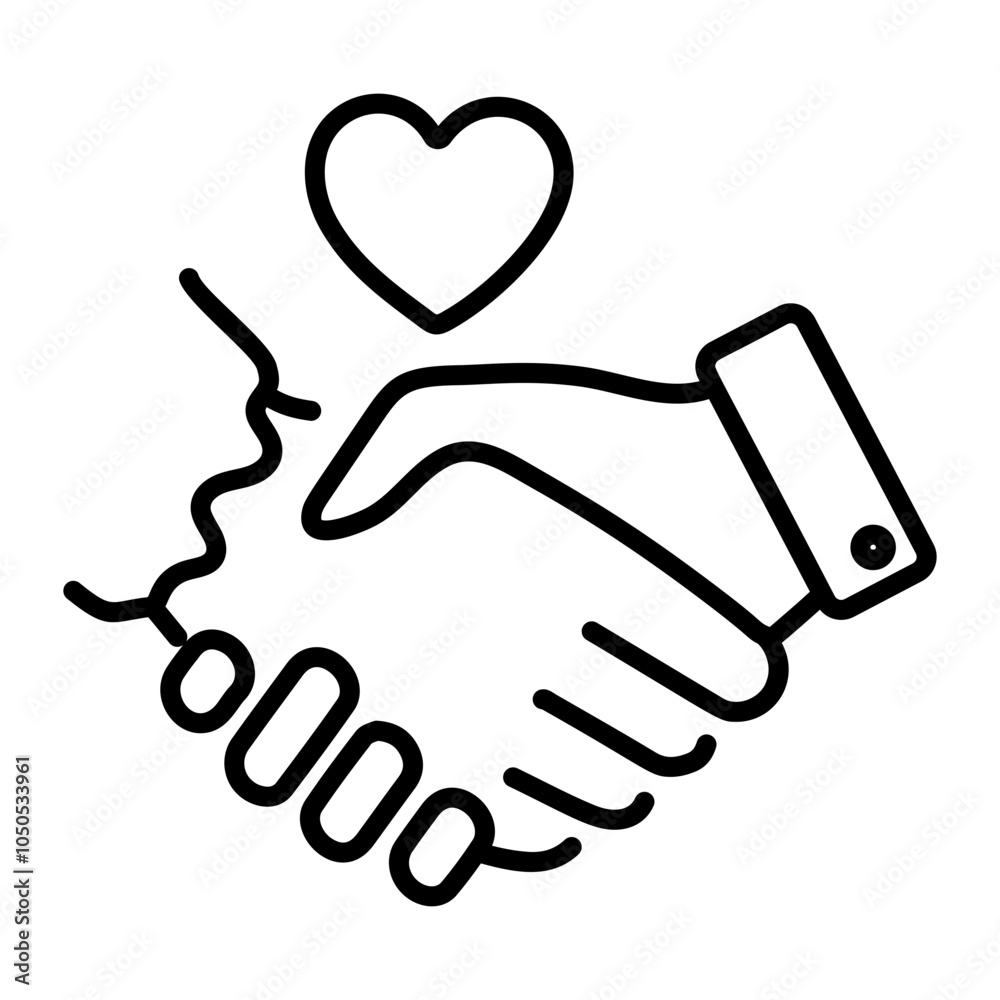 Lovely handshake icon in line style Lovely handshake icon in line style